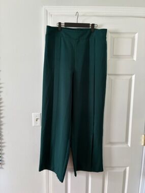 High-Rise Wide-Leg Teal Green Pants